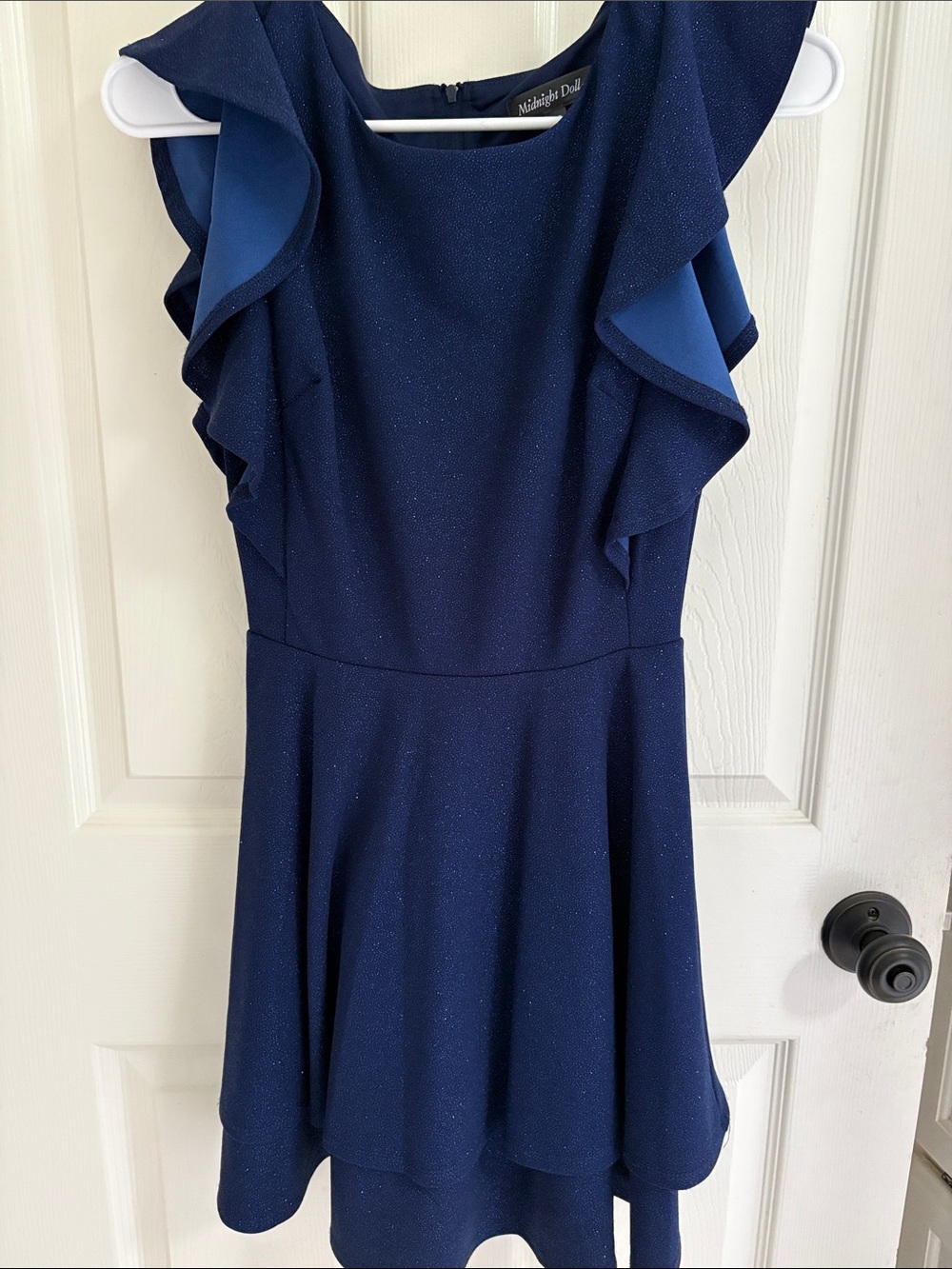 Midnight Doll Girls' Sparkle Navy Ruffle Fit-and-Flare Dress